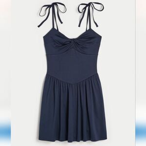 Hollister Navy Blue Drop Waist Knit Mini Dress Shorts Small Bows Feminine XS